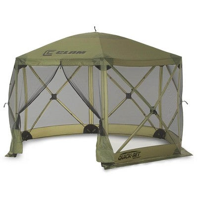  CLAM Quick-Set Escape 12 X 12 Foot Portable Pop-Up Camping Outdoor Gazebo Screen Tent Canopy Shelter And Carry Bag With Wind And Sun Panels Sets, Green