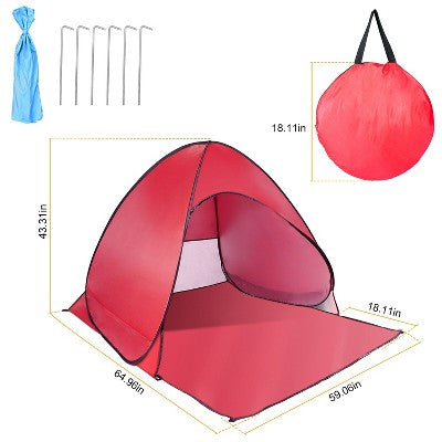  FURNIinspire Camping Tents Pop Up Beach Tent Sun Shade Shelter For Outdoor Beach Camping, Waterproof Tent Canopy, Red, 64.96"*59.06"*43.3"