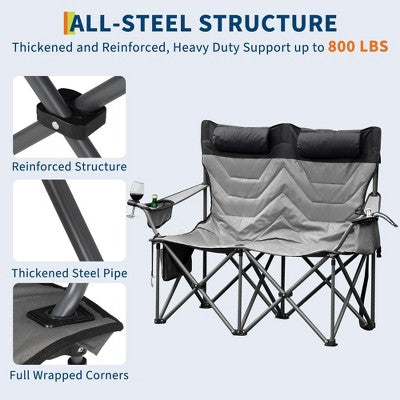  Heavy Duty Oversized Camping Chair For 2 Person – 700LB Capacity Folding Outdoor Chair With Cooler Pouch