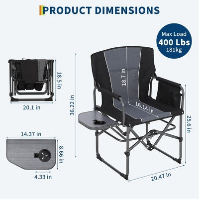  Oversized Camping Directors Chair 2 Pcs, Portable Folding Lawn Chairs For Adults Heavy Duty With Side Table, Outdoor Foldable Camp Chair With Pocket