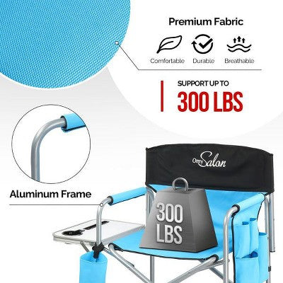  Karl Home 25in Portable Folding Director Chair With Retractable Side Tables And Side Bags Blue
