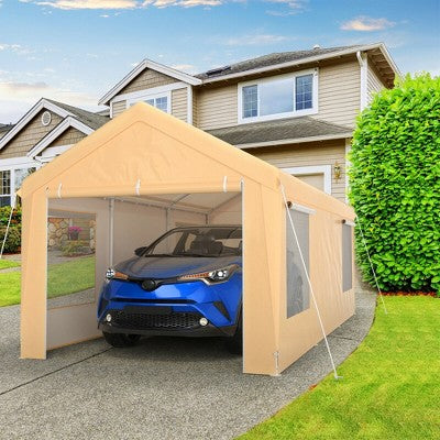  Costway 10x20 Ft Heavy-Duty Steel Carport Car Canopy Shelter Sidewalls Tent Garage