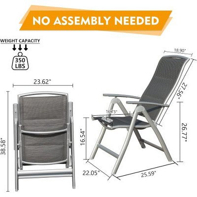  YUHAO 2PCS Adjustable High Back Soft Cotton-Padded Seat，Outdoor Portable Reclining Patio Chairs For Garden Camping Poolside Beach Deck，Dark Gray