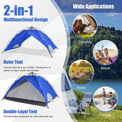  Costway 4 Person Instant Pop-up Camping Tent 2-in-1 Double-Layer Waterproof Tent