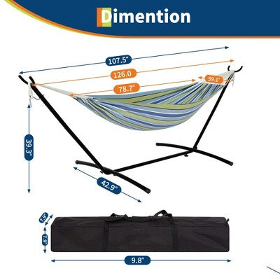  Premium 2-Person Hammock Set With Quick-Lock Steel Stand –Grade Outdoor Lounger For Patio, Camping & Backyard (500lb Capacity + Waterproof Carry Bag)