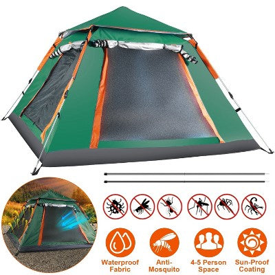  FURNIinspire Camping Tents Outdoor Tent Pop-Up Waterproof Camping Tent, Family Tents For Camping With Nets Windows, Green, 84.65"*84.65"*53.54"