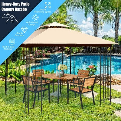  Costway 10' X 10' Patio Canopy Gazebo Outdoor 2-Tier Steel Tent Heavy-Duty L-Shaped