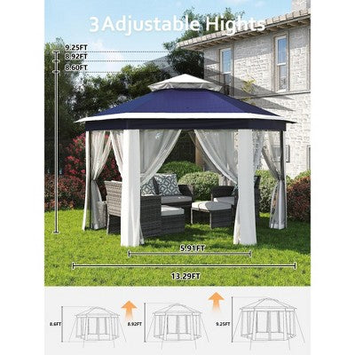  Garvee 13x13FT Pop Up Gazebo Screen Tent, Hexagonal Instant Gazebo Tent With Mosquito Netting Outdoor Canopy,6 Sided Sun Shelter