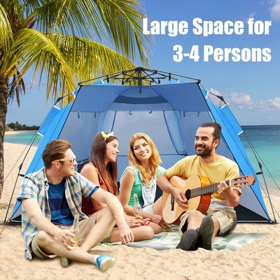  Costway 3-4 Person Easy Pop Up Beach Tent UPF 50Plus Portable Sun Shelter Orange/Blue