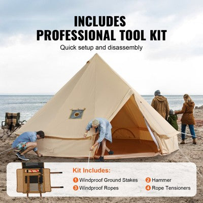  VEVOR Canvas Bell Tent, 4 Seasons 7 M/22.97 Ft Yurt Tent, Canvas Tent For Camping With Stove Jack, Breathable Tent Holds Up To 12 People