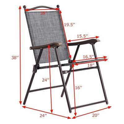  Tangkula 2-Piece Folding Outdoor Patio Chair Sling Back Camping Chair With Armrest & Pillow