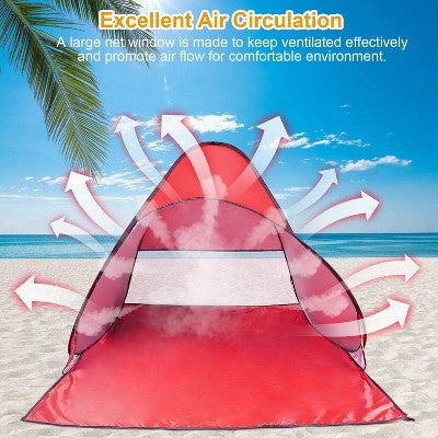  FURNIinspire Camping Tents Pop Up Beach Tent Sun Shade Shelter For Outdoor Beach Camping, Waterproof Tent Canopy, Red, 64.96"*59.06"*43.3"