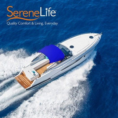  SereneLife 4 Bow 85-90 Inch Bimini UV Resistant Waterproof Top Boat Cover With 1 Inch Double Walled Aluminum Frame Tube And Windproof Straps, Blue