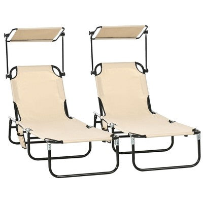  PAGED Folding Chaise Lounge Pool Chairs Adjustable Camping Chair With Canopy Shade Steel Frame And Side Pocket For Porch, Camping, Patio