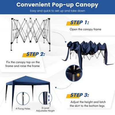  Costway Patio 10x10ft Outdoor Instant Pop-up Canopy Folding Sun Shelter Carry Bag Navy/Grey/White