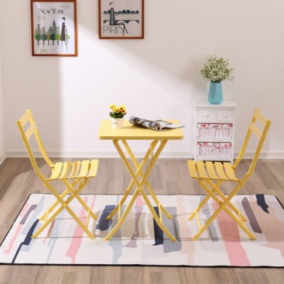  3 Piece Patio Bistro Set Of Foldable Square Table And Chairs, Yellow