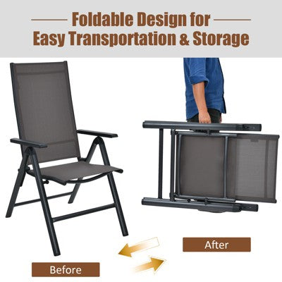  Tangkula 2 Pack Folding Dining Chairs Adjustable Reclining Back Chairs Suitable For Outdoor & Indoor Gray