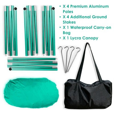  Costway Family Beach Tent Canopy W/ 4 Poles Sandbag Anchors 7'x7' UPF50+ Green