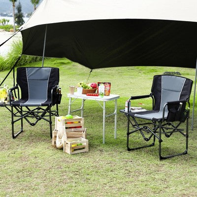  Oversized Camping Directors Chair 2 Pcs, Portable Folding Lawn Chairs For Adults Heavy Duty With Side Table, Outdoor Foldable Camp Chair With Pocket