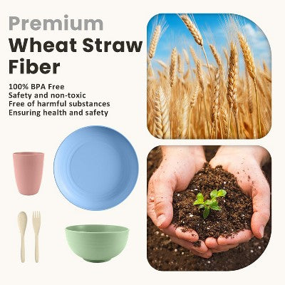  Itopfox 20-Piece Wheat Straw Dinnerware Set, Microwave & Dishwasher Safe Unbreakable Plates Bowls Cups Forks & Spoons For Kitchen, Camping, Parties