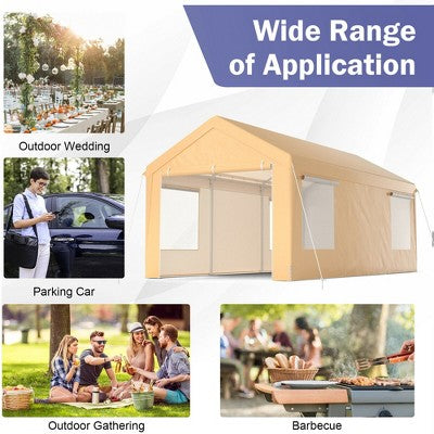  Costway 10x20 Ft Heavy-Duty Steel Carport Car Canopy Shelter Sidewalls Tent Garage