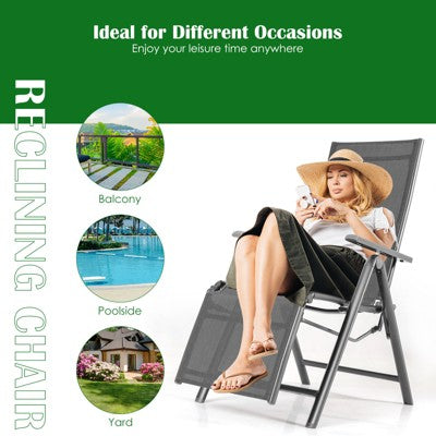  Costway 2PCS Patio Outdoor Folding Reclining Lounge Chair W/ Adjustable Backrest
