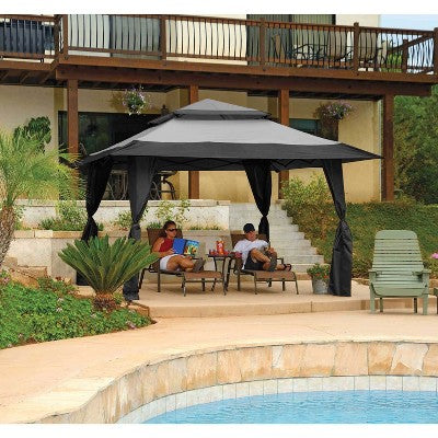  Z-Shade 13 X 13 Foot Adjustable Height Instant Gazebo Outdoor Canopy Patio Shelter Tent With Stakes, Steel Frame, And Storage Carry Bag, Gray