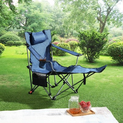  Sevobal Outdoor Portable Chairs Adjustable Reclining Camping Chair With Side Pockets And Cup Holder For Lawn And Patio, Dark Blue, 44.9"*20.9"*35.4"
