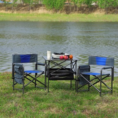  Sevobal Outdoor Portable Chairs 3PCS Folding Table And Chair Set With Storage Bag For Patio Garden Deck Poolside, Black, 27.56"*27.56"*27.56"