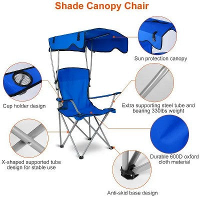  Racxily Foldable Beach Canopy Chair Sun Protection Camping Lawn Canopy Chair 330LBS Load Folding Seat
