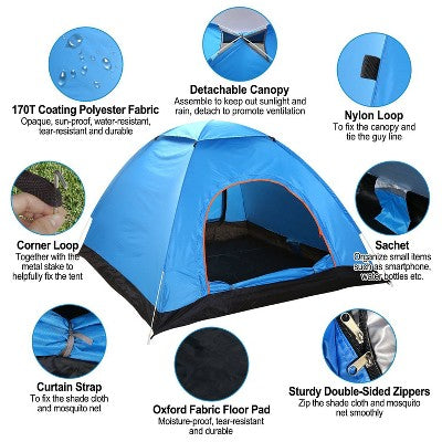  Cesicia 4 Persons Camping Waterproof Tent, Pop Up Tent, Instant Setup Tent, With 2 Mosquito Net Doors, Carrying Bag, Folding