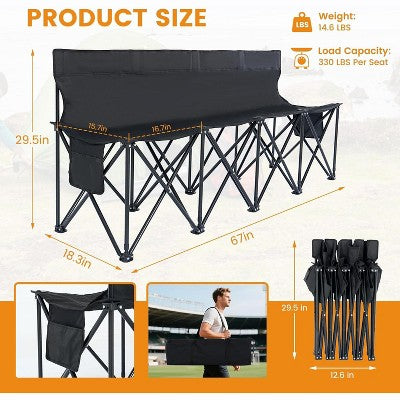  Docred Portable Bench 4/6/9 Seat Soccer Benches For Team, Folding Soccer Bench Chair Sideline Benches Camping Chairs With Carry Bag
