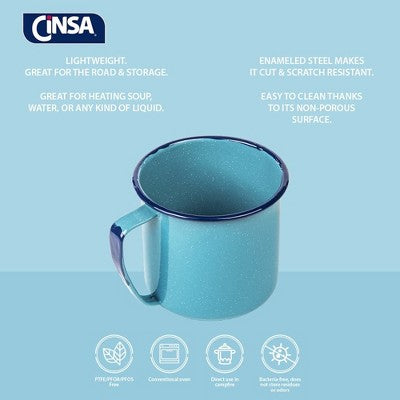  Granite Wire 12 Oz Enameled Steel Mug - Large Durable Mug, Oven And Fire-Safe, Reusable & Stackable, Dishwasher Safe (Turquoise Blue)