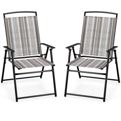  Tangkula Outdoor Folding Chairs Set Of 2/4 Lightweight High Back Chairs W/ Armrests Heavy-Duty Metal Frame