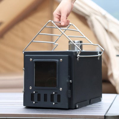  Fortune Candy 1 Set Folding Portable Wood Burning Tent Stove With Cooking Surface, Pipes And Spark Arrestor, For Camping, Hiking, Outdoor Courtyard