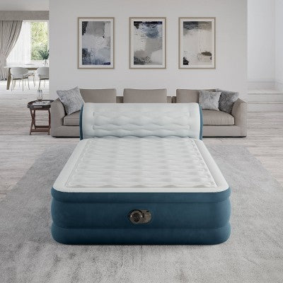  Intex 18" Pillow Top Air Mattress With Electric Pump And Headboard - Queen Size