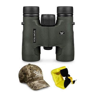  Vortex Diamondback HD 10x28 Binocular W/Floating Strap & Vortex Hat Bundle