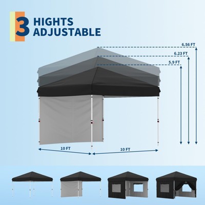  10x10 Heavy Duty Pop Up Canopy, One-Button Setup, Portable Roller Bag, Adjustable Height, Includes 1 Sidewall & 4 Weight Bags