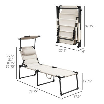  PAGED Outdoor Lounge Chair With Awning Camping Chair With Pillow Headrest For Camping, Beach, Party, Picnics, Lawn