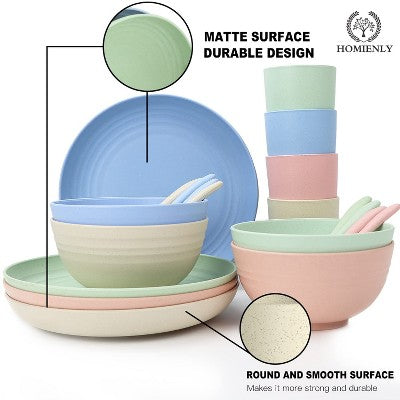  Itopfox 20-Piece Wheat Straw Dinnerware Set, Microwave & Dishwasher Safe Unbreakable Plates Bowls Cups Forks & Spoons For Kitchen, Camping, Parties
