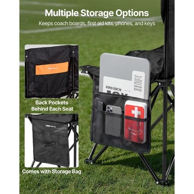  VEVOR Portable Folding Bench, 6 Seat Soccer Bench With Multiple Storage Pockets & Carrying Bag, Lightweight Sideline Seating With Back Rest, Black