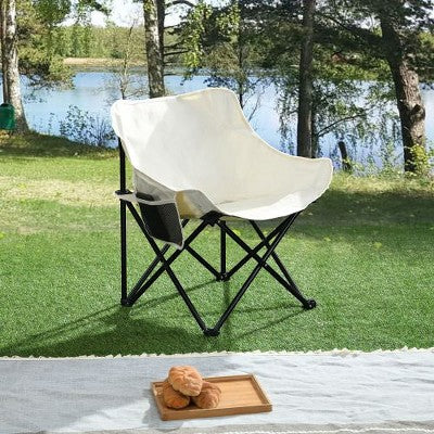  YUHAO 2PCS Foldable Camping Chairs With Carrying Bag - Lightweight Portable For Hiking, Beach, Picnic ,Beige