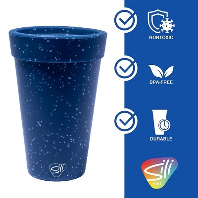  Silipint: Silicone 16oz Coffee Tumblers 2 Pack Blue Speckled - Unbreakable Cups