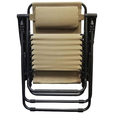  Caravan Sports Zero Gravity Outdoor Portable Folding Camping Lawn Deck Patio Pool Recliner Lounge Chair For Adults, Adjustable Headrest, Beige