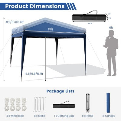  Costway Patio 10x10ft Outdoor Instant Pop-up Canopy Folding Sun Shelter Carry Bag Navy/Grey/White