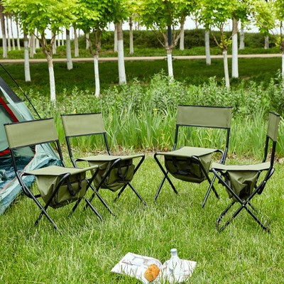  Sevobal Outdoor Portable Chairs 4 Piece Gray Folding Chair With Storage Bag For Indoor Outdoor Camping Picnics Fishing, Green, 19.3"*15.35"*30.5"