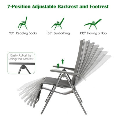  Costway 2PCS Patio Outdoor Folding Reclining Lounge Chair W/ Adjustable Backrest