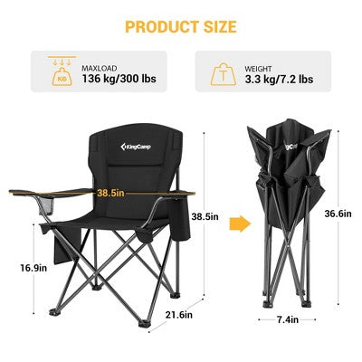  KingCamp Padded Folding Lounge Chairs With Built-In Cupholder, Insulated Cooler Sleeve, And Side Storage Pocket For Indoor & Outdoors