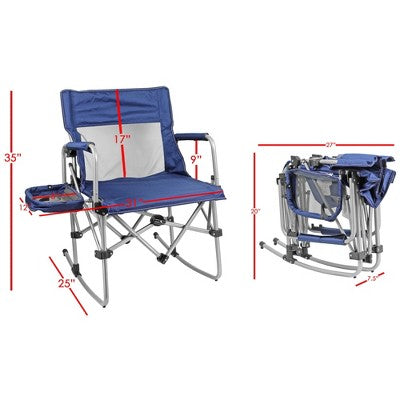  Zenithen Rocking Director Folding Chair With Side Table, Navy Blue
