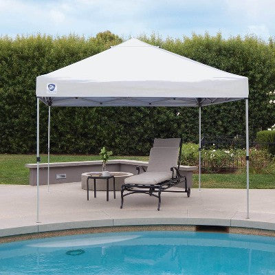  Z-Shade 10 X 10 Foot Peak Straight Leg Portable Instant Shade Tent Outdoor Canopy With Reliable Stakes, Steel Frame, And Carrying Bag, White